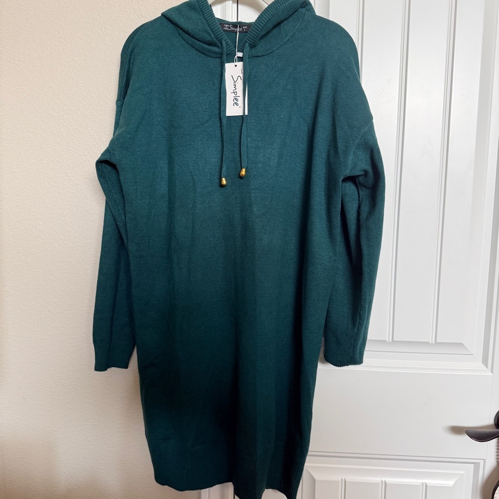 Simplee SHEIN Green Hooded Sweater Dress size L